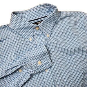 Lauren Ralph Lauren Dress Shirt Men's 16.5 32/33 Blue Plaid Check Long Sleeve